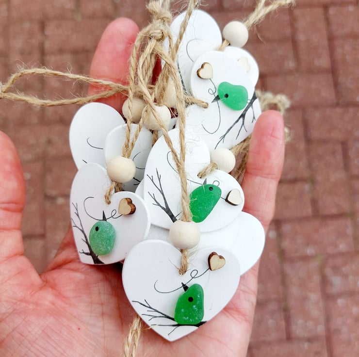 Sea Glass Robin Heart Decoration