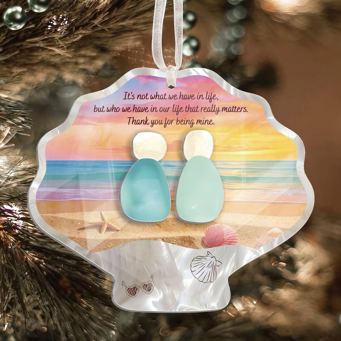Seashell-shaped sea glass friendship Ornament