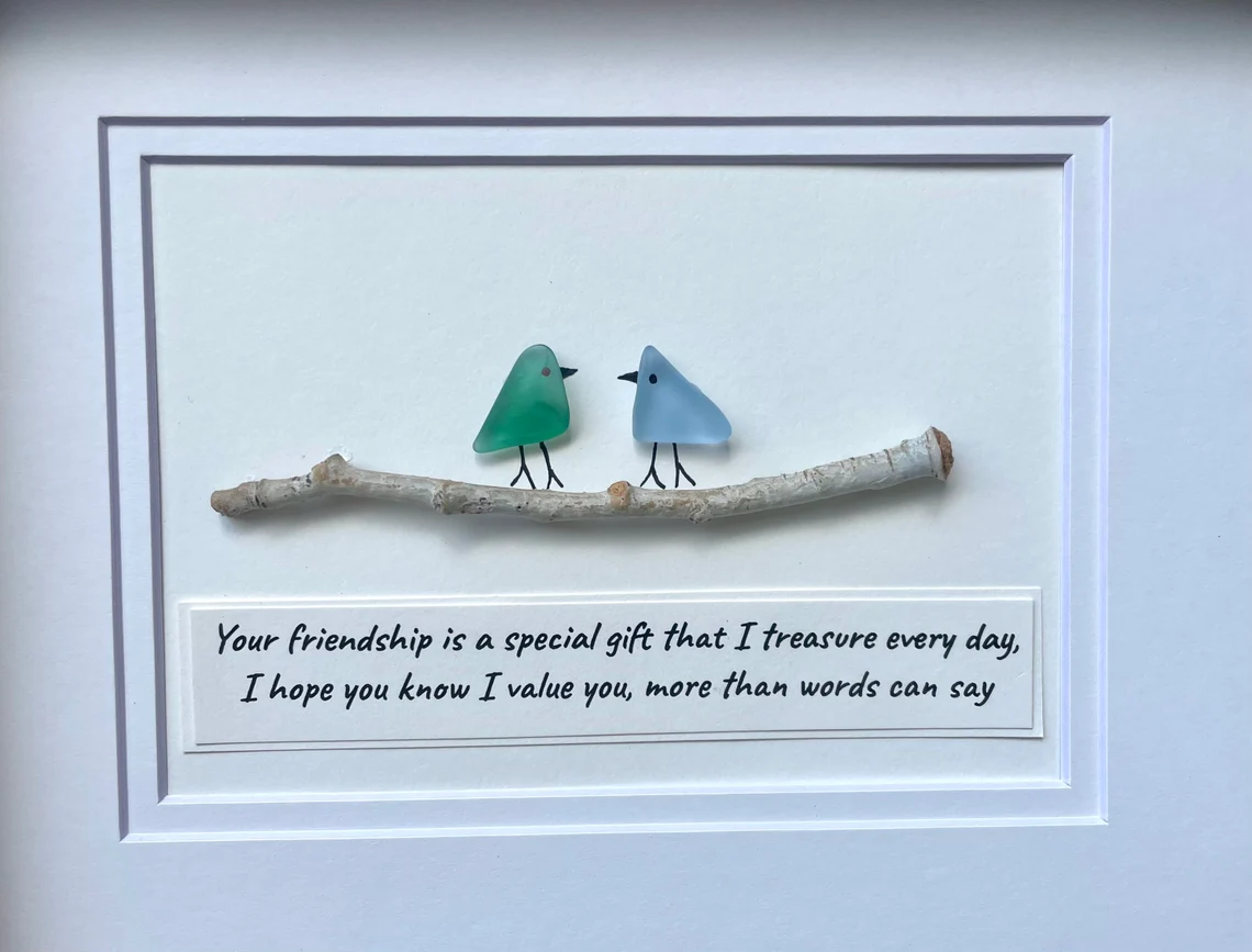 Sea Glass Art, Seaglass Birds, Friend Birthday Gift,Handmade