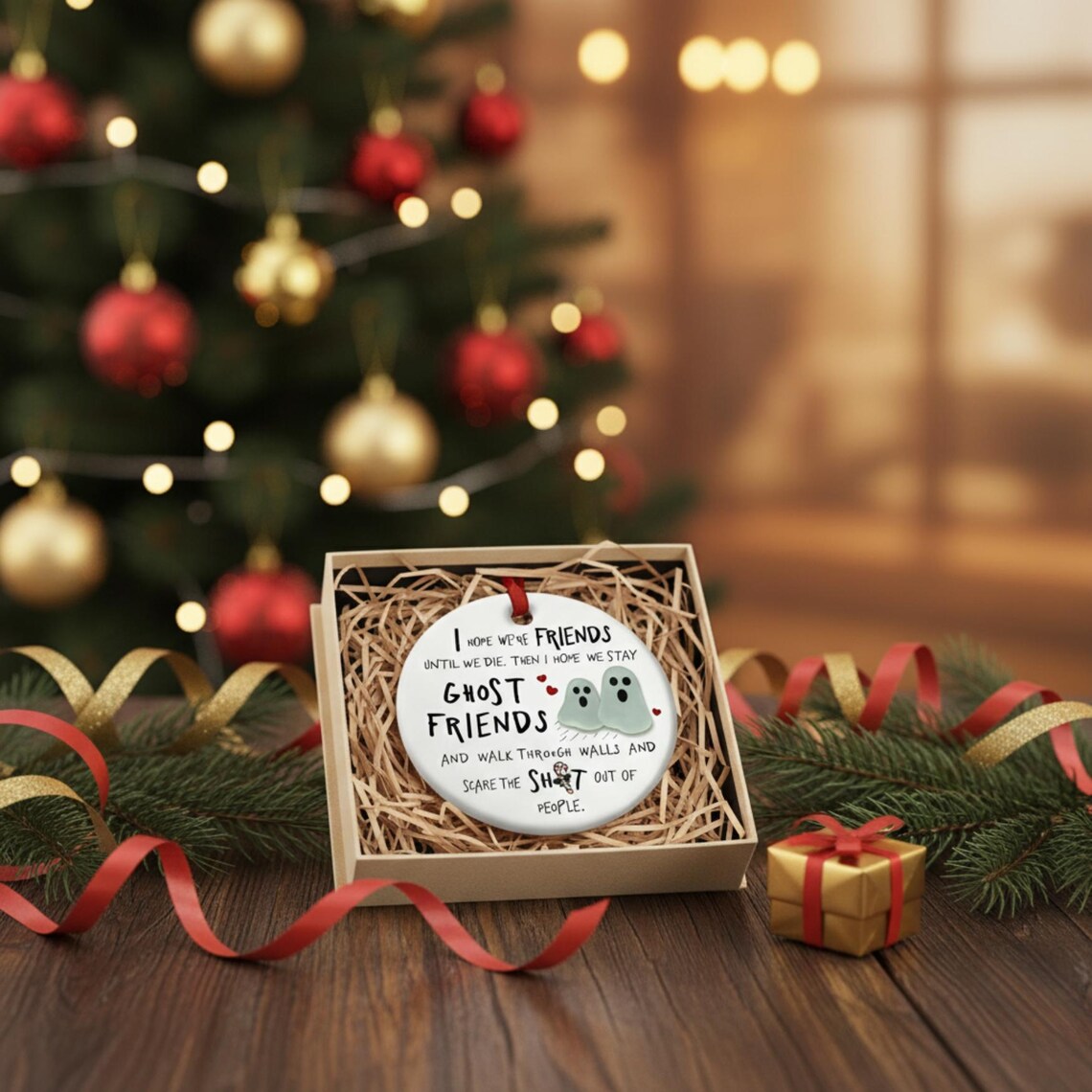 Cute Ghost Bestie Sea Glass Ornament 