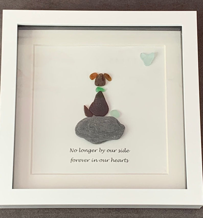 No longer by our side forever in our hearts dog sea glass art work