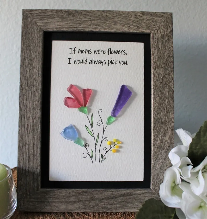 Spring Floral Sea Glass Art, Mother's Day GiftGift for Mom