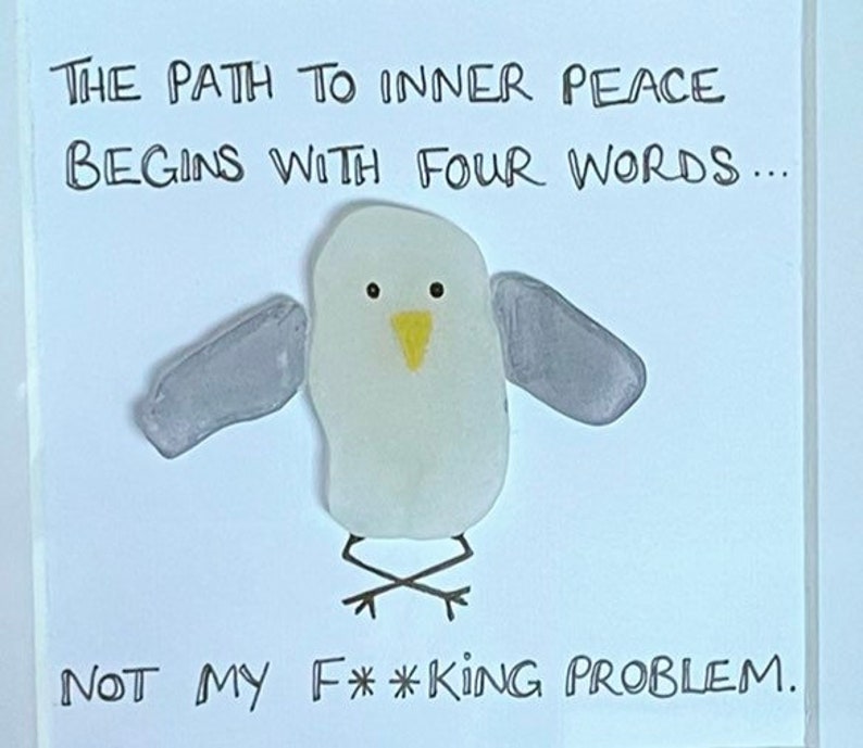 Sea Glass Art Path To Inner Peace Funny Quote Seagull Quirky Humorous Cornwall handmade frame