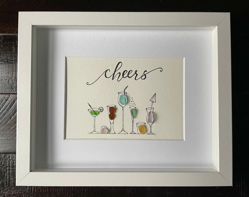 Handcrafted Cocktail Sea Glass Art 