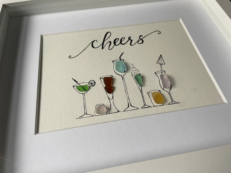 Handcrafted Cocktail Sea Glass Art 