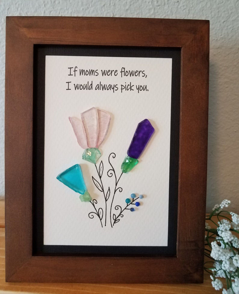 Spring Floral Sea Glass Art, Mother's Day Gift,Gift for Mom