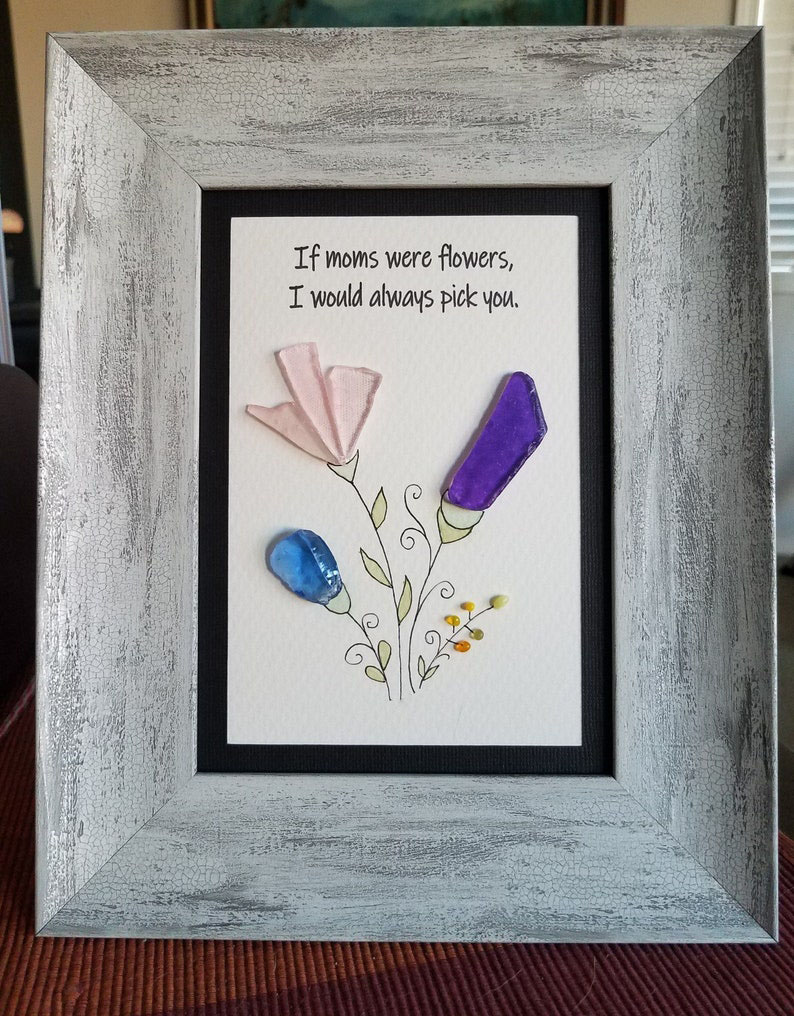 Spring Floral Sea Glass Art, Mother's Day Gift,Gift for Mom