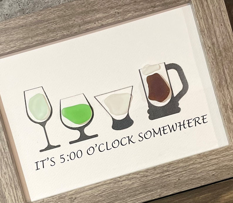 Sea Glass Bar Art It's 5:00 O'Clock Somewhere
