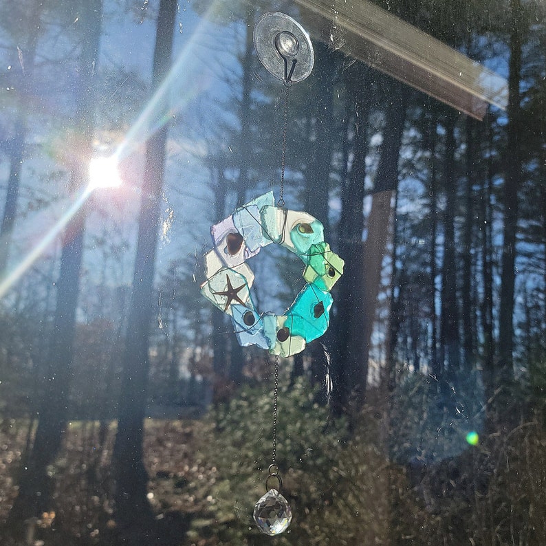 Sea Glass Wreath Suncatcher with Crystal Prism