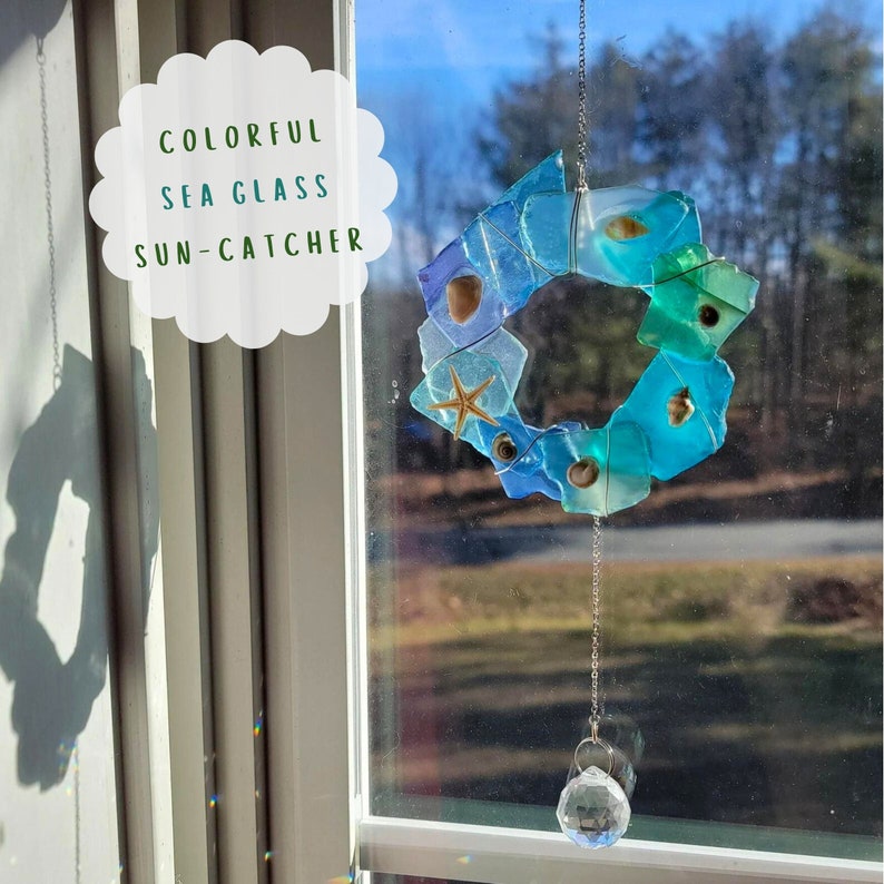 Sea Glass Wreath Suncatcher with Crystal Prism