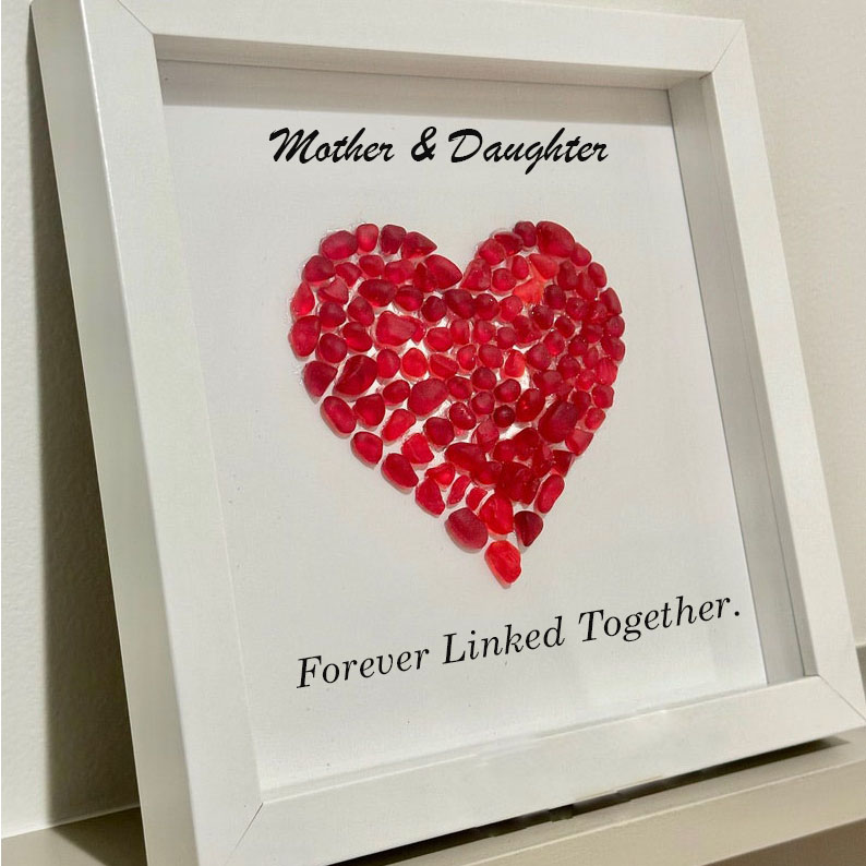 Mother & Daughter Forever Linked Together - Personalized Sea Glass Heart