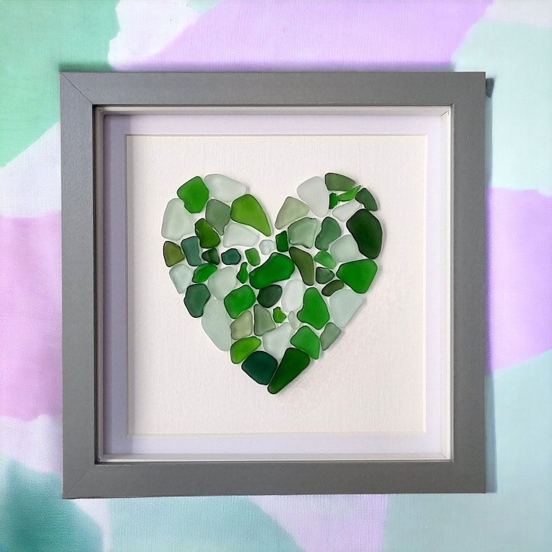 Best Mother's Day Gift of 2025-Green Heart Sea Glass Art 💚