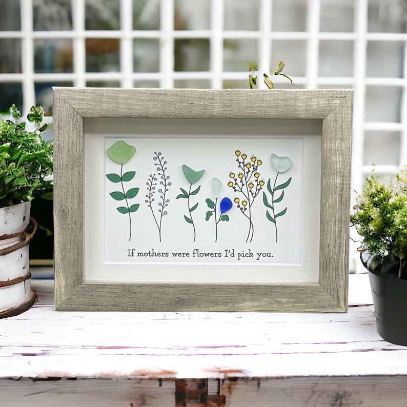 Sea Glass Art Mother Gift| Unique Seaglass Present For Birthday Or Mothers Day| Cute Unique Flower Picture| Friend Beach Decor