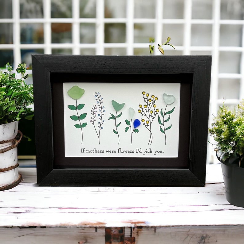 Sea Glass Art Mother Gift| Unique Seaglass Present For Birthday Or Mothers Day| Cute Unique Flower Picture| Friend Beach Decor