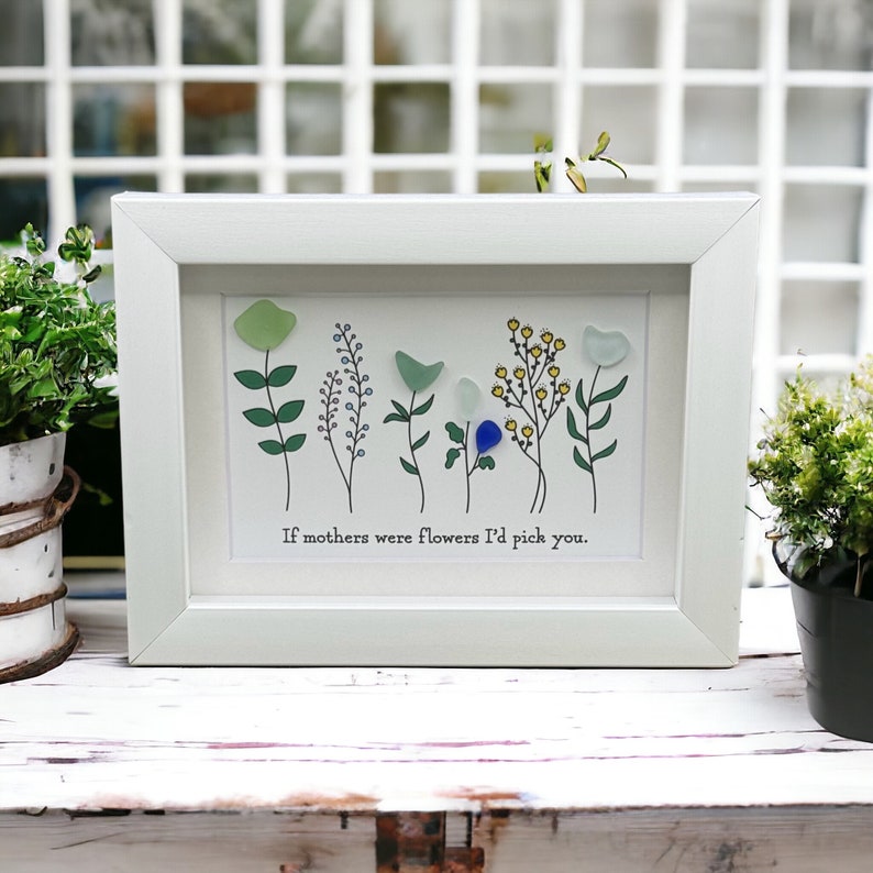 Sea Glass Art Mother Gift| Unique Seaglass Present For Birthday Or Mothers Day| Cute Unique Flower Picture| Friend Beach Decor