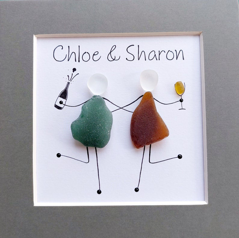 Personalised Besties Sea Glass Art