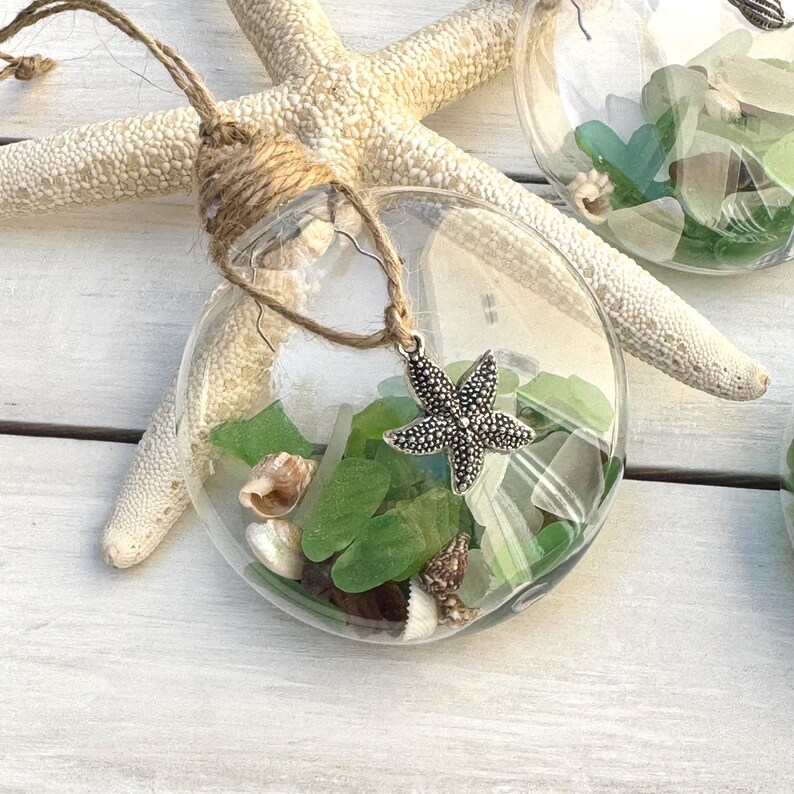 Sea Glass Ornaments, Beach Decor, Beach Ornaments, Vacation Home, Coastal Decor, Beach House Seashell Decor, Beachy Decor Starfish Seashells