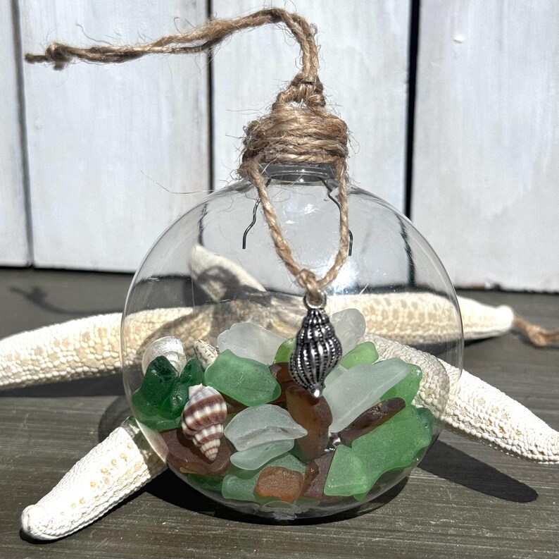 Sea Glass Ornaments, Beach Decor, Beach Ornaments, Vacation Home, Coastal Decor, Beach House Seashell Decor, Beachy Decor Starfish Seashells