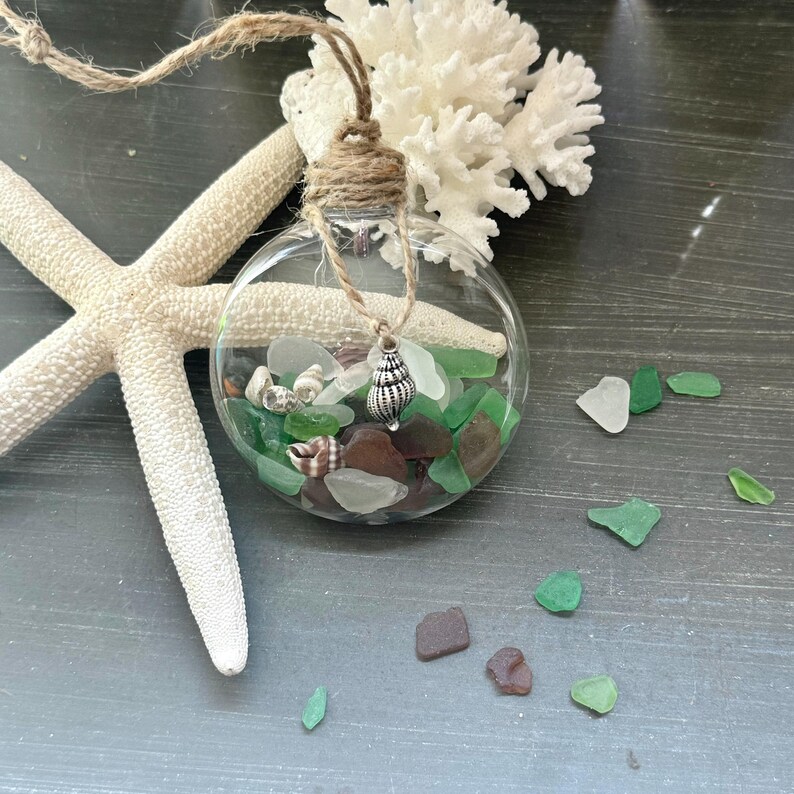 Sea Glass Ornaments, Beach Decor, Beach Ornaments, Vacation Home, Coastal Decor, Beach House Seashell Decor, Beachy Decor Starfish Seashells