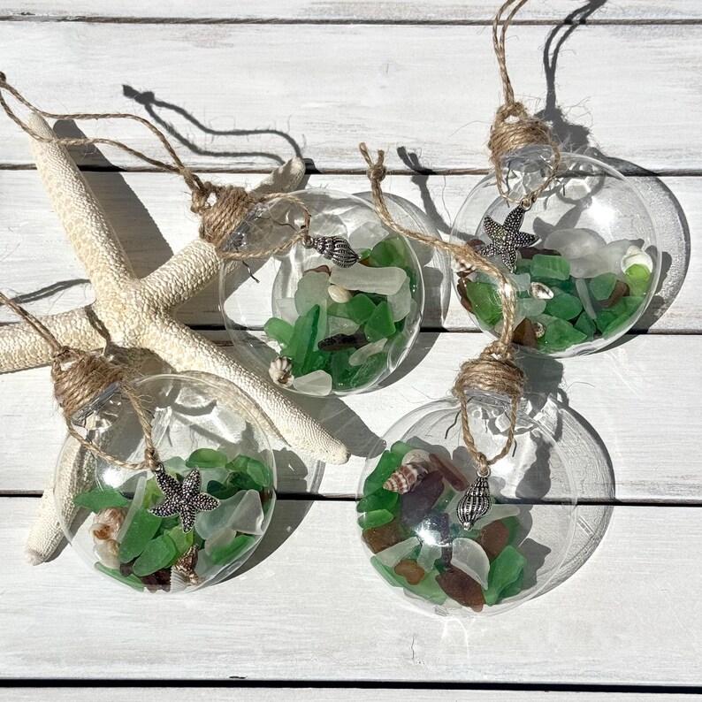 Sea Glass Ornaments, Beach Decor, Beach Ornaments, Vacation Home, Coastal Decor, Beach House Seashell Decor, Beachy Decor Starfish Seashells