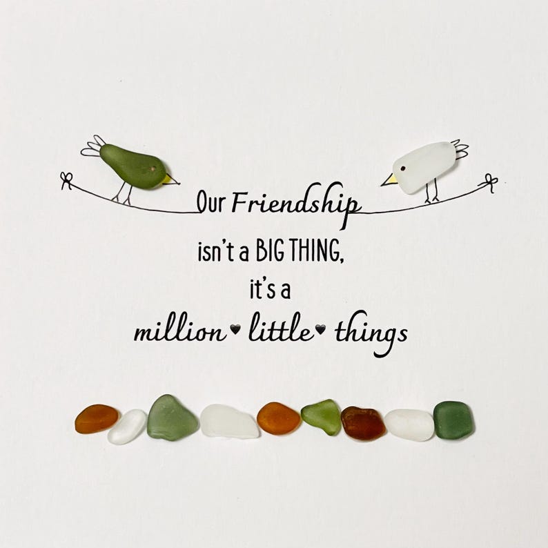 Framed Sea Glass Friendship Art Shadow Box Square Driftwood Frame - Gift for Best Friend Unique Picture made of Hand-collected Sea Glass