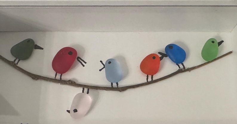 Handmade Friendship Birds Sea Glass Art 