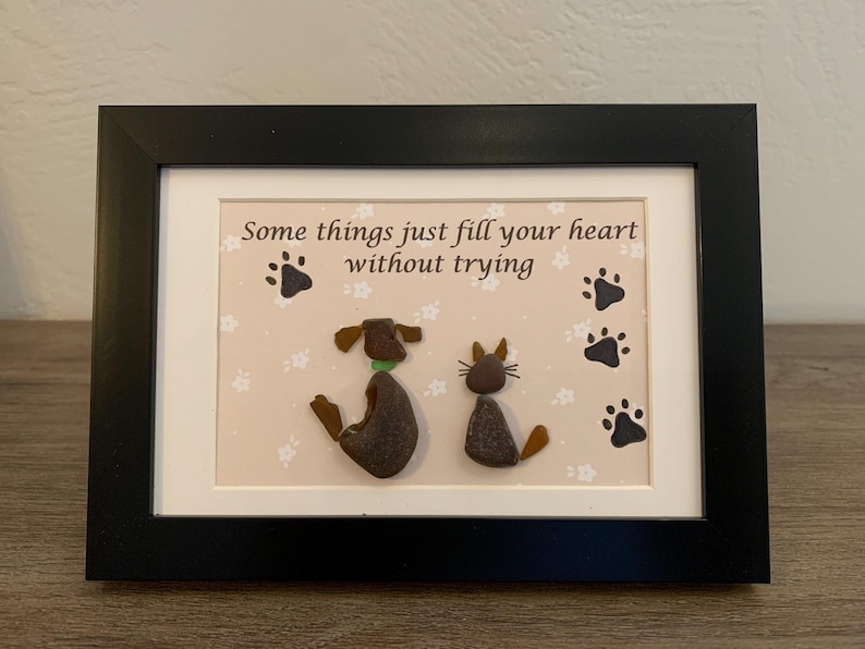 dog and cat art, dog and cat lover, sea glass dog and cat