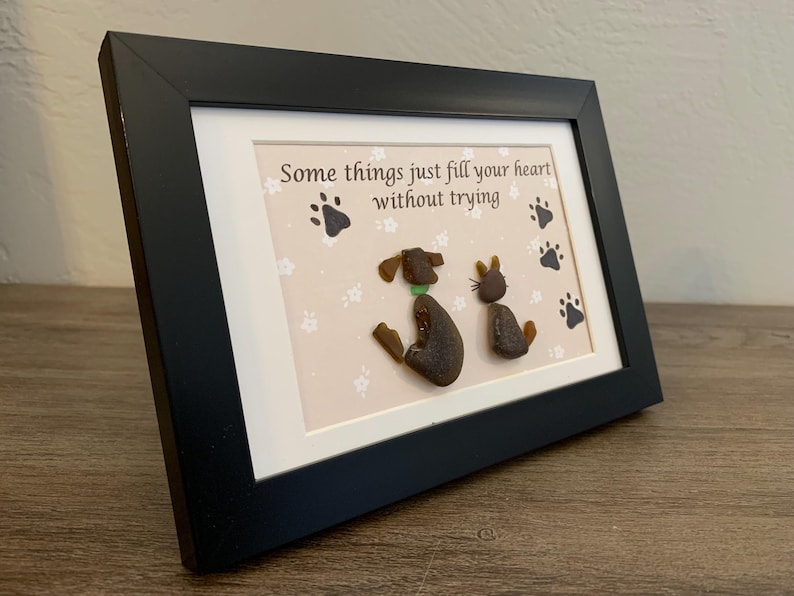 dog and cat art, dog and cat lover, sea glass dog and cat