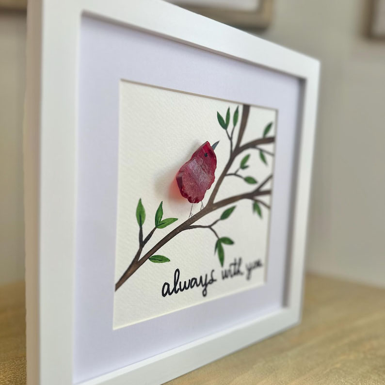 "Always With You" Cardinal Sea Glass Art 