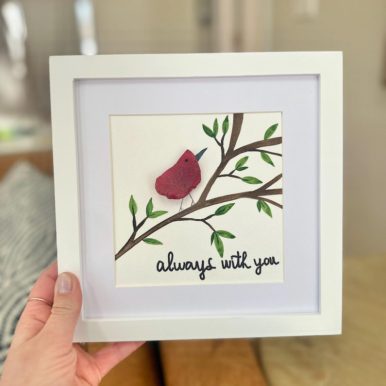 "Always With You" Cardinal Sea Glass Art 