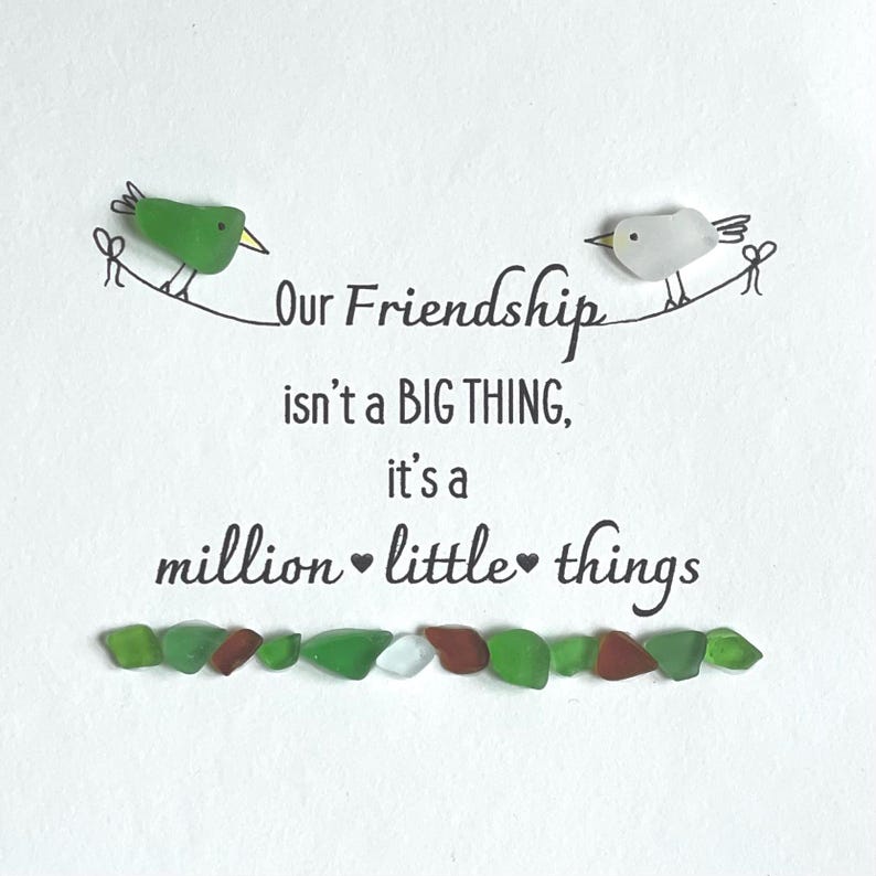 Framed Sea Glass Friendship Art Shadow Box Square Driftwood Frame - Gift for Best Friend Unique Picture made of Hand-collected Sea Glass