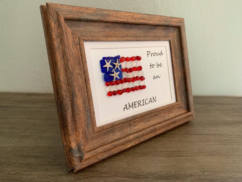 American flag art, flag wall hanging, sea glass flag, proud to be an American