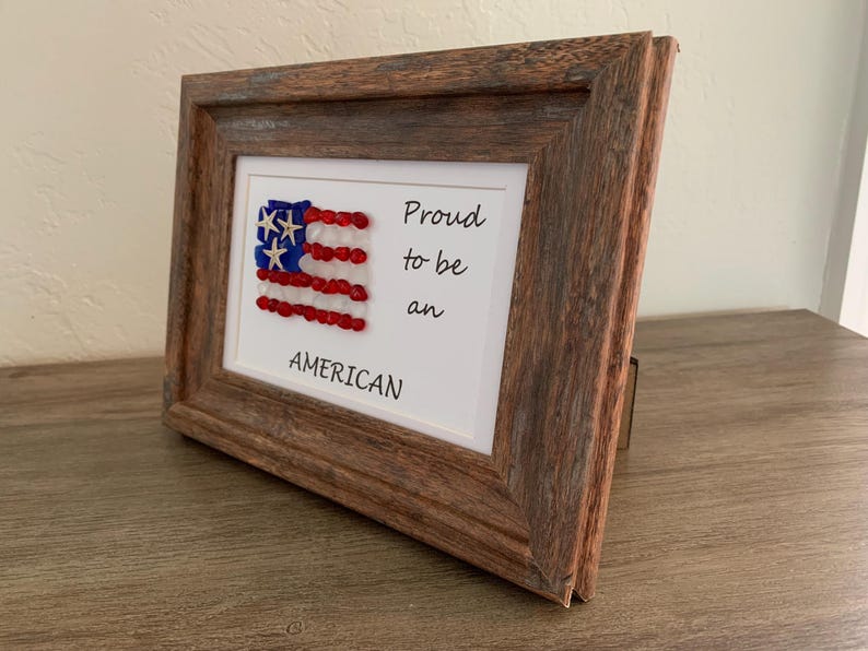 American flag art, flag wall hanging, sea glass flag, proud to be an American