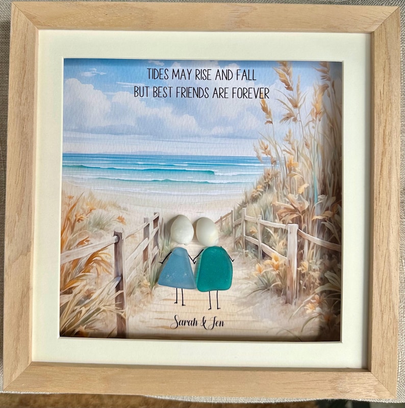 Personalized Best Friend beach Themed Sea Glass Art