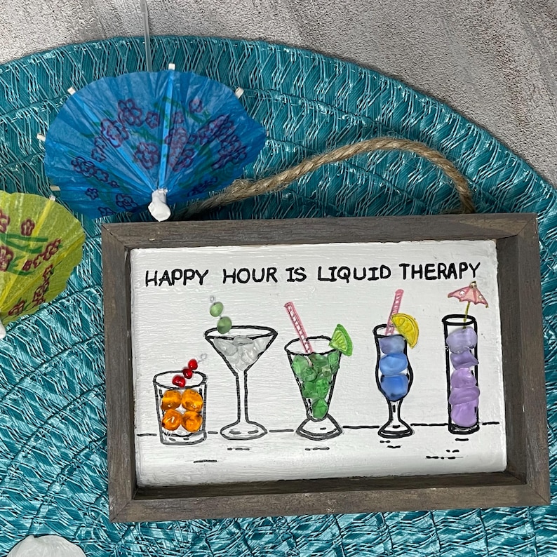 Happy Hour Cocktail Sea Glass Art 