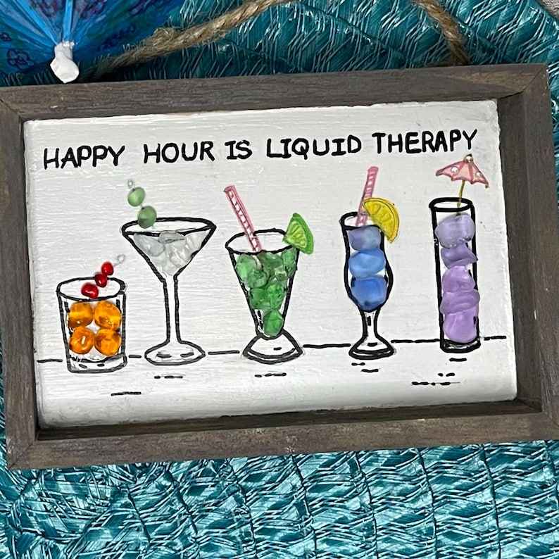 Happy Hour Cocktail Sea Glass Art 