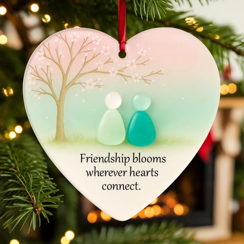 Cherry Blossom Tree Sea Glass Ornament 