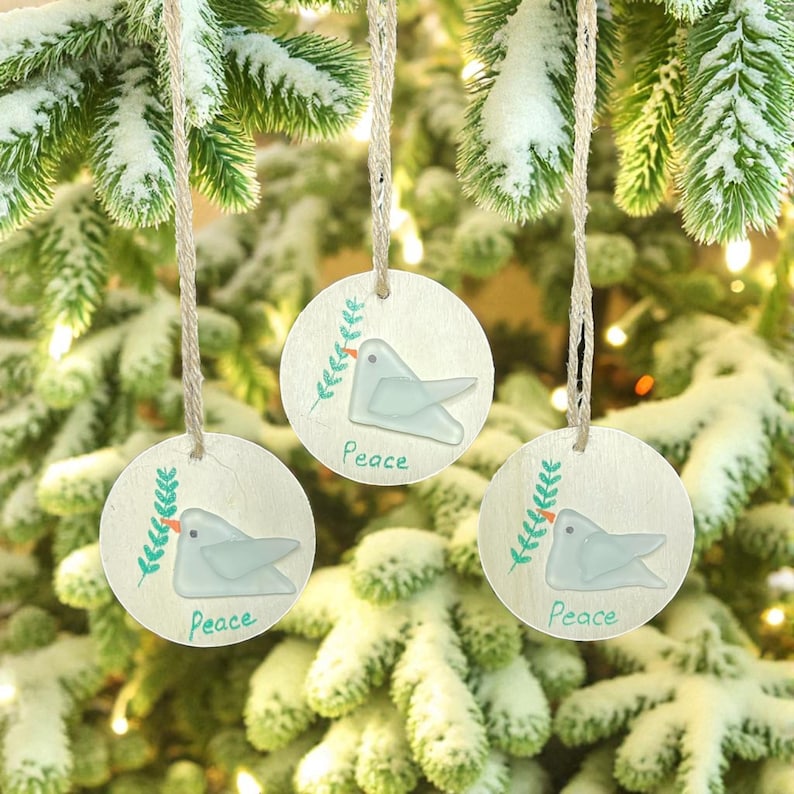 Sea Glass Peace Dove Christmas Ornament