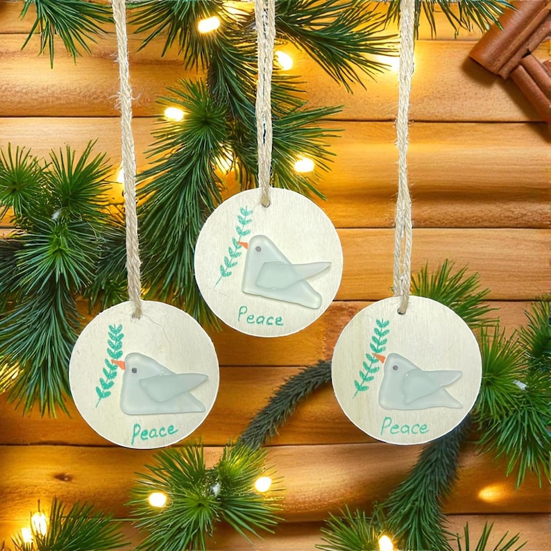 Sea Glass Peace Dove Christmas Ornament