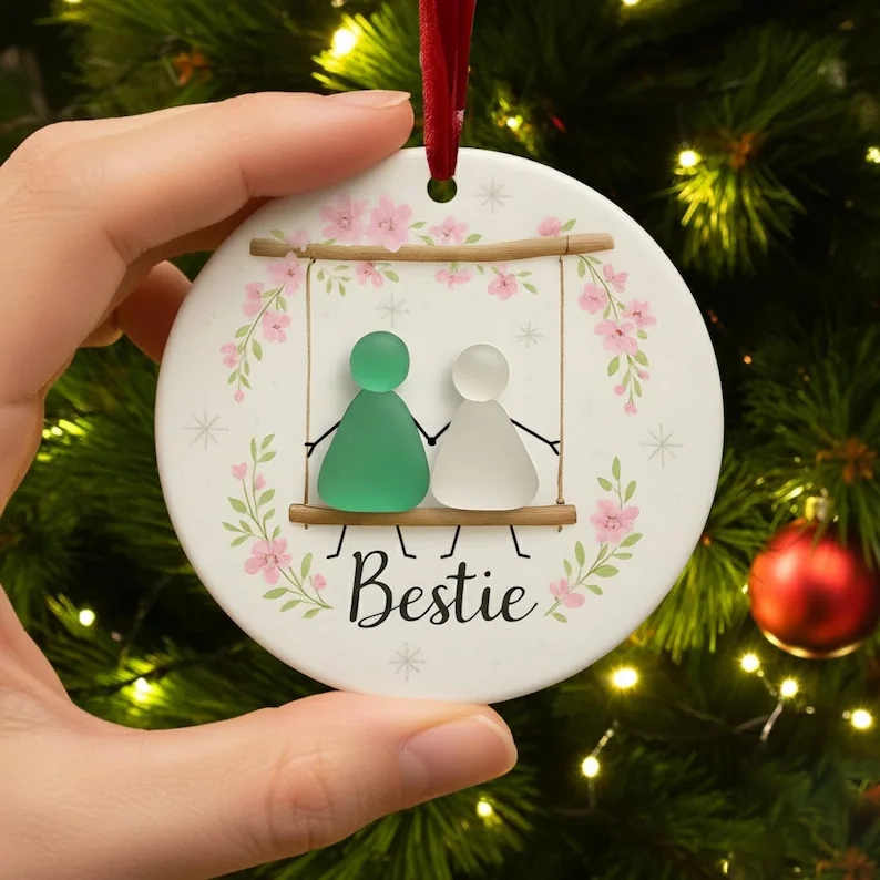 Handcrafted Bestie Sea Glass Friendship Ornament