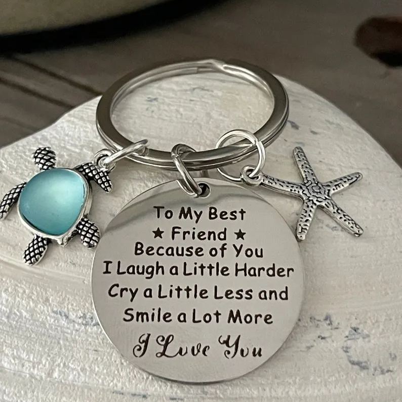 Sea turtle Sea Glass Best Friends Ocean Keychain