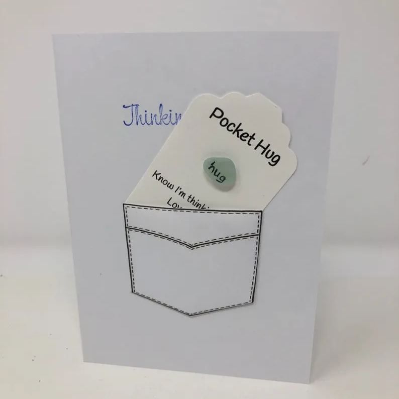 POCKET HUG CARD Genuine Seaglass Friendship Thinking of You Blank Note Card Send a Hug Mail a Hug Beach Glass Hug
