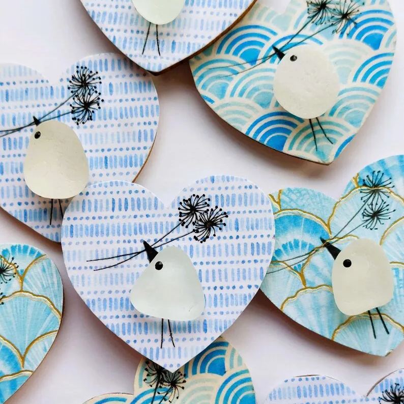 Sea Glass Bird Fridge Magnet Ornament