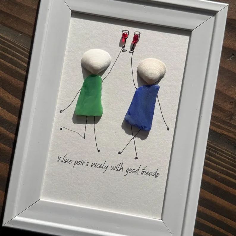 Wine Pairs Nice With Girlfriends, Sea Glass Framed Art, Beach Decor, Bar Decor, Housewarming, Christmas, Best Friend, Sister, Wine Lovers
