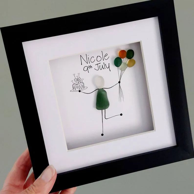 Personalised Birthday Sea Glass Picture, Milestone Birthday Gift, Birthday Gift for Friend, Best Friends Gift, Personalised Wall Art
