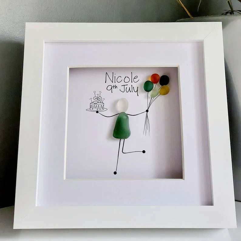 Personalised Birthday Sea Glass Picture, Milestone Birthday Gift, Birthday Gift for Friend, Best Friends Gift, Personalised Wall Art