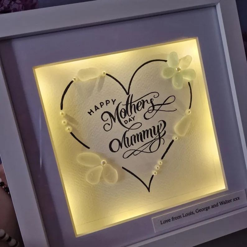 Personalised Handcrafted Light-Up Sea Glass Art – Unique Gifts for Mother's Day