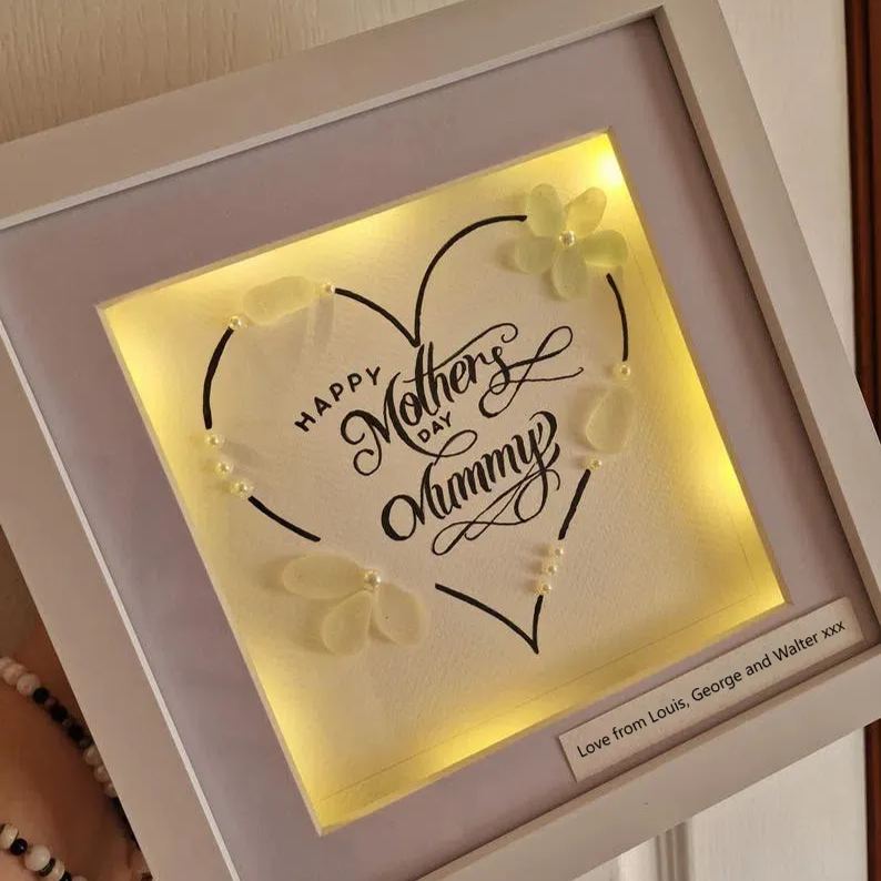 Personalised Handcrafted Light-Up Sea Glass Art – Unique Gifts for Mother's Day