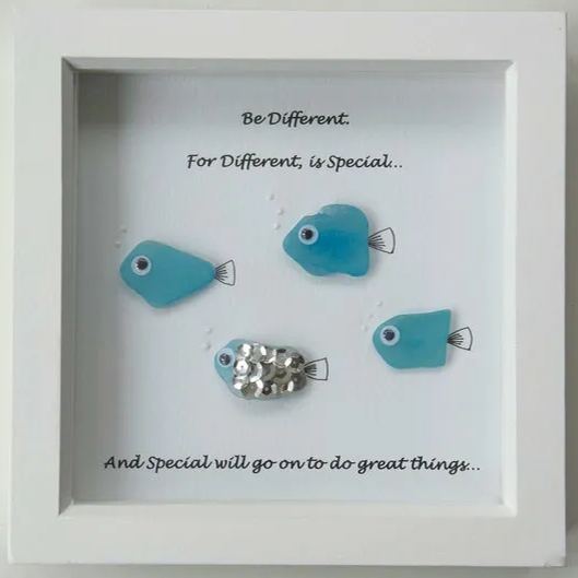 Sea Glass Fish Frame, Gift for Loved One, Christening Gift, New Baby Gift.