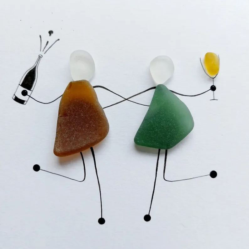 Personalised Besties Sea Glass Art